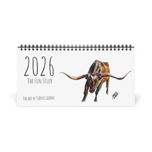 The Fun Stuff. The art of J Novis Elkins Colorful Desktop Calendar 2026